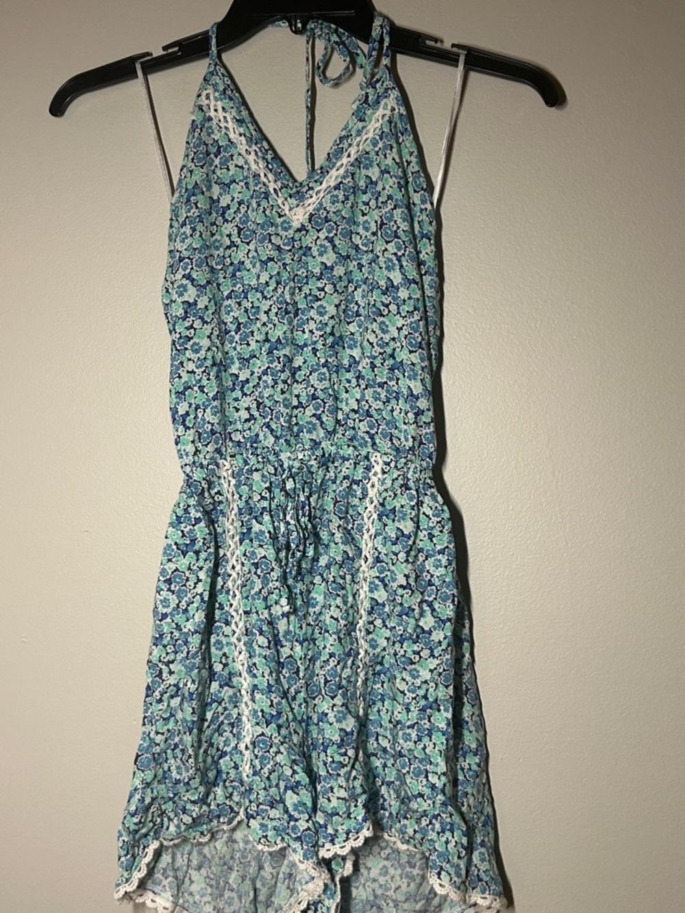 Hollister Blue & Aqua Floral Halter Romper